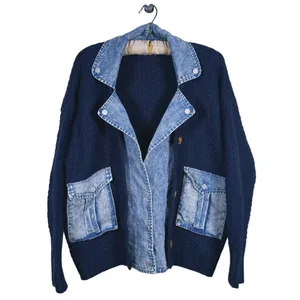 BLANK NYC Chunky Knit Denim Sweater Jacket Womens S Trucker Indie 90s Scandi thumbnail 2