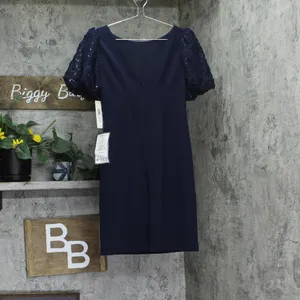 NWT Eliza J Sequined Puff-Sleeve Boat-Neck Sheath Dress EJ4M3056 Navy Blue 2 thumbnail 5