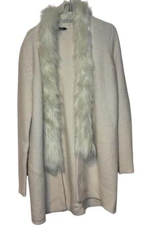J. McLaughlin Womens Cream Wool Cashmere Faux Fur Trim Cardigan Sweater Small thumbnail 1