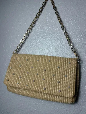 NWOT Shiraleah Raffaella Pearl Shoulder Crossbody‎ Bag Natural Woven Straw Chain thumbnail 3