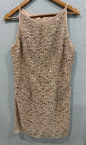 Vintage Jessica McClintock Dress Women's 12 Gold Lace Eyelet Metallic Sleeveless thumbnail 1