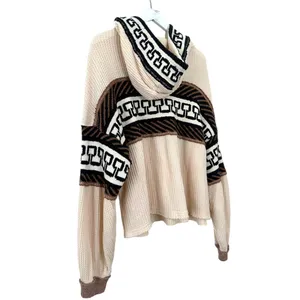 Free People Cardiff Waffle Knit Hoodie Pullover Top Size Medium thumbnail 9
