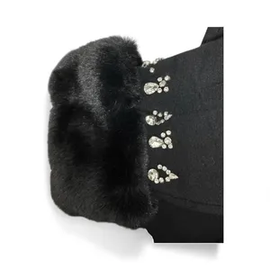 ANNE KLEIN Black Faux‎ Fur Women's XL Embellished V-Neck Sweater Whimsigoth Glam thumbnail 3