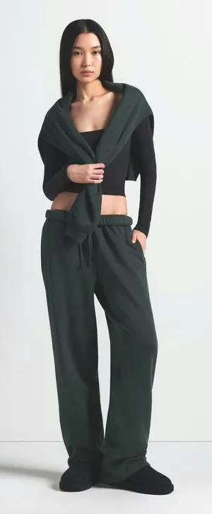 Skims Cotton Fleece Classic Straight Leg Sweatpants - Spruce, Size small NWT thumbnail 1