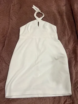 Adrianna Papell White Halter Keyhole Mini Dress thumbnail 1