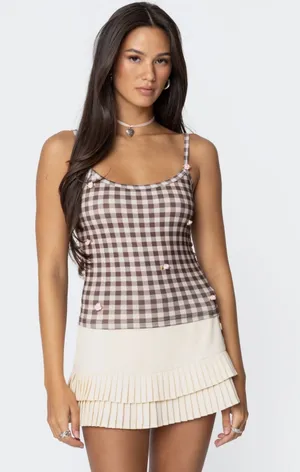 Edikted Houndstooth Brown and White Top thumbnail 1