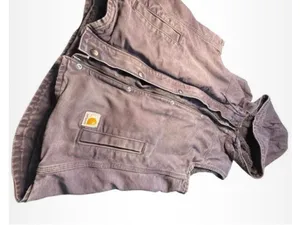 Vtg Women's Carhartt Hooded Vest Large Faded Purple Grey Sherpa Lined Canvas thumbnail 6