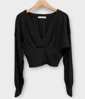 Free People We the Free All Nighter Long Sleeve Surplice Crop Top Size Medium thumbnail 1