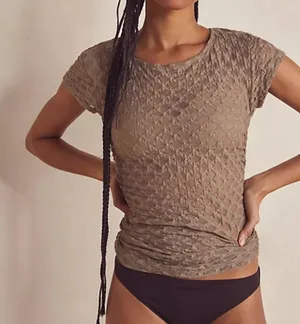 Free People intimately Textured‎ Short Sleeve Tee in Taupe small thumbnail 1