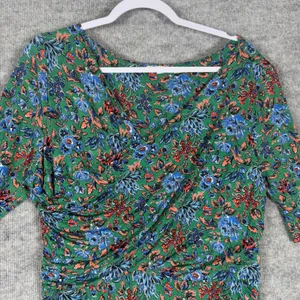 Boden Green Size-US 16R Sheath Dress Floral Tencel Lyocell Ruched Surplice thumbnail 6
