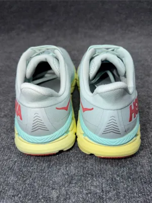 Hoka Clifton 7 running shoes in the Morning Mist and Hot Coral colorway size 10D thumbnail 6