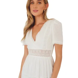 Lulu's Folklore Swiss Dot Lace Trim Tiered Gauze Midi Dress Pinstripe White M thumbnail 3