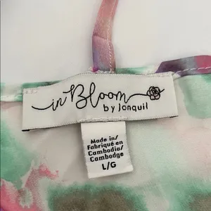 In Bloom Watercolor Floral Lace-Trim Chemise in Pink & Green thumbnail 3