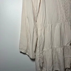 American Eagle Outfitters Cream Blouse Bohemian Airy Tiered Embroidered XS thumbnail 4