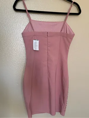 Windsor Pink Rhinestone Bodycon Mini Dress S Y2K Party Cocktail Spaghetti Strap thumbnail 4