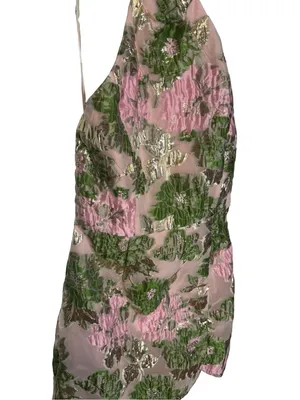 🌸 Lulus‎ Floral Metallic Jacquard Halter Mini Dress Medium NWT ✨💖 thumbnail 4