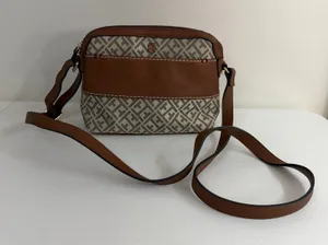 Tommy Hilfiger tan adjustable crossbody zip‎ pocket shoulder purse bag gold thumbnail 1