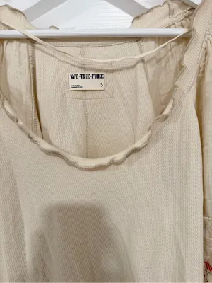 Free People We The Free Lace Sleeve Thermal Boho Peasant Top Cream Small thumbnail 3