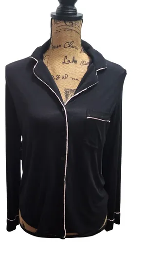 Victoria's Secret‎ XS Pajama Top Black Long Sleeve Sleepwear thumbnail 1
