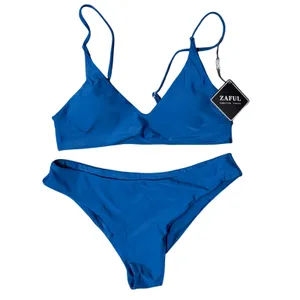 NWT Zaful Bikini Set Peacock‎ Blue Triangle Top High Cut Bottom Small thumbnail 4