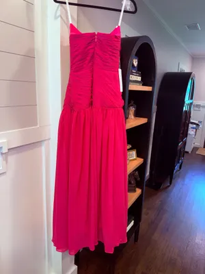 Fuchsia Chiffon Strapless Pleated Maxi Dress with 3D Flowers thumbnail 2