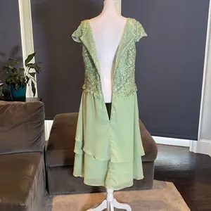 Women’s Green Chiffon & Lace Mid Length Dress with a Zip Up Back Size L NWOT thumbnail 7
