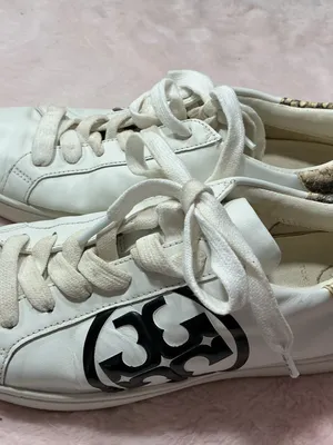 Tory Burch White Leather Sneakers with Black Logo and Snakeskin Trim 159 thumbnail 4