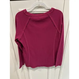 Umgee Fuchsia Pink Textured Henley Shirt Casual Boho Cotton Thermal thumbnail 3