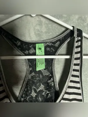 2000s MySpace emo Black &‎ White Striped Lace-Back Tank grunge XL thumbnail 4