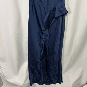 Aqua Formal Women’s Ruffle Maxi Dress Blue Satin Size 8 Bias Cut Homecoming HoCo thumbnail 15