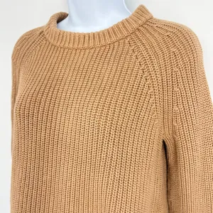 Quince Fisherman Crew Sweater Women XS Camel 100% Organic Cotton Ribbed Knit Top thumbnail 4