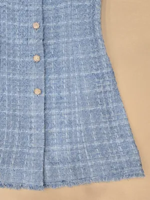 New Zara Sky Blue Tweed Dress With Crystal Buttons Size S thumbnail 5