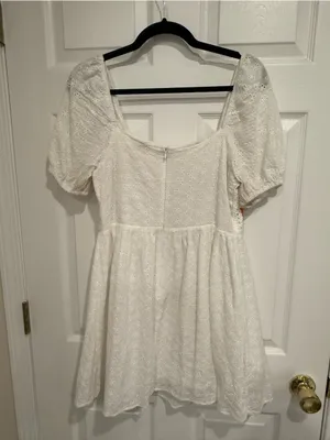White Eyelet Mini Dress with‎ Colorful Crochet Bodice thumbnail 3
