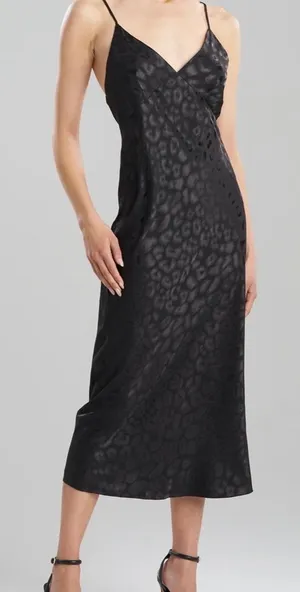 Natori Decadence Slip Dress Black Animal Jacquard Satin XL $170 Retail thumbnail 1