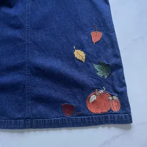 Westbound VTG Denim Jumper midi dress Pumpkin Fall Harvest print Size M Thanksgiving 90's thumbnail 9