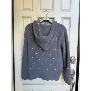 POL Gray Plush Fuzzy‎ Soft Hearts Hoodie Full Zip Cozy Comfy Womens Size Small thumbnail 3