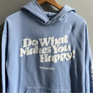 Beach Club HAPPY HOODIE LIGHT BLUE Size Large Do What Makes You Happy thumbnail 5