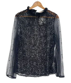 NWT Soft Surroundings Sequin Black Sheer High‎ Neck Beaded Blouse Size XL Formal thumbnail 1