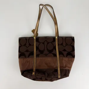Authentic Coach Signature Jacquard Holiday Tote Chocolate Metallic Patchwork thumbnail 5