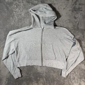 Aritzia TNA Women’s Size 2 Gray Waffle Knit Semi Cropped Full Zip Hoodie Jacket thumbnail 2