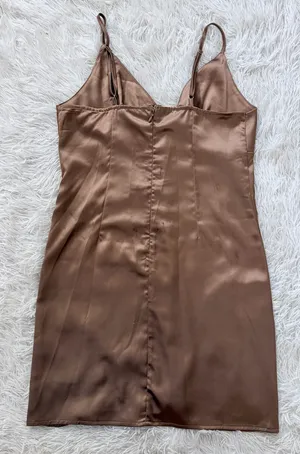Mimosa Silky Slip Mini Dress In Milk Chocolate Brown Size M - NWT thumbnail 4