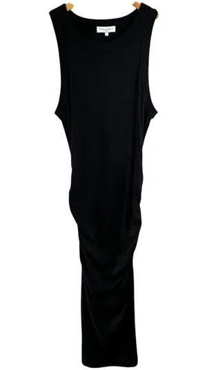 Michael Stars Black Wren Midi Dress with Slit Ribbed Knit Size Medium thumbnail 2
