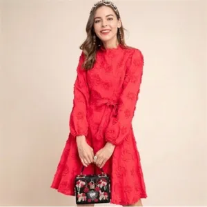 Anthropologie Mare‎ Mare Amal Puff Sleeve Textured Floral Mini Dress Red Size XS thumbnail 7