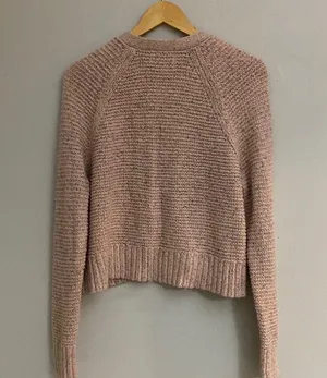 American Eagle womens rose pink cropped knit front button sweater size L thumbnail 7