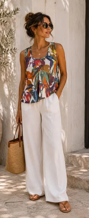 Marilyn Seyb Abstract Tropical Print Sleeveless Tank Top Size 10 thumbnail 1