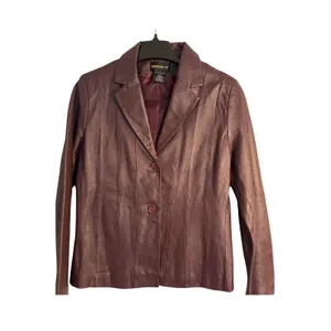 Metrostyle Leather Jacket Womens Size 12 Burgundy Lined Button Front Classic Red thumbnail 2