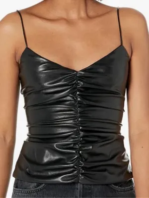 Like New 7 For All Mankind Faux Leather Ruched Cami Top Small Retail $178.00 thumbnail 1