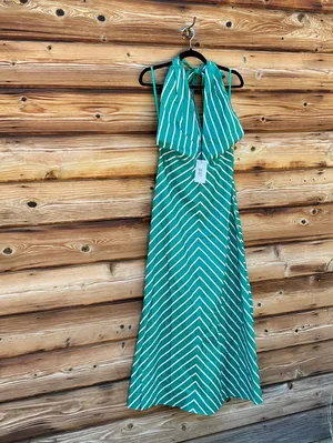 Few Moda o.p.t Green Size M Noelle Stretch Cotton Halter Long Striped Maxi Dress thumbnail 7