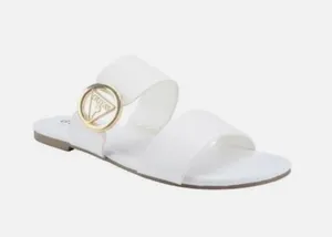 Guess White Slide Sandals with Gold Logo Accent size 8. thumbnail 1