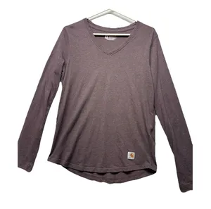 Carhartt Relaxed Fit V-Neck Long Sleeve T-Shirt Purple M 8-10 104407 V27 thumbnail 1